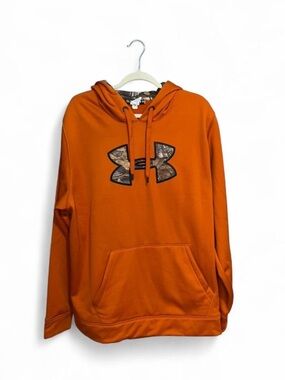 Under Armour Men’s Loose Blaze Orange and Camo Fleece Hooded Sweatshirt Size XXL